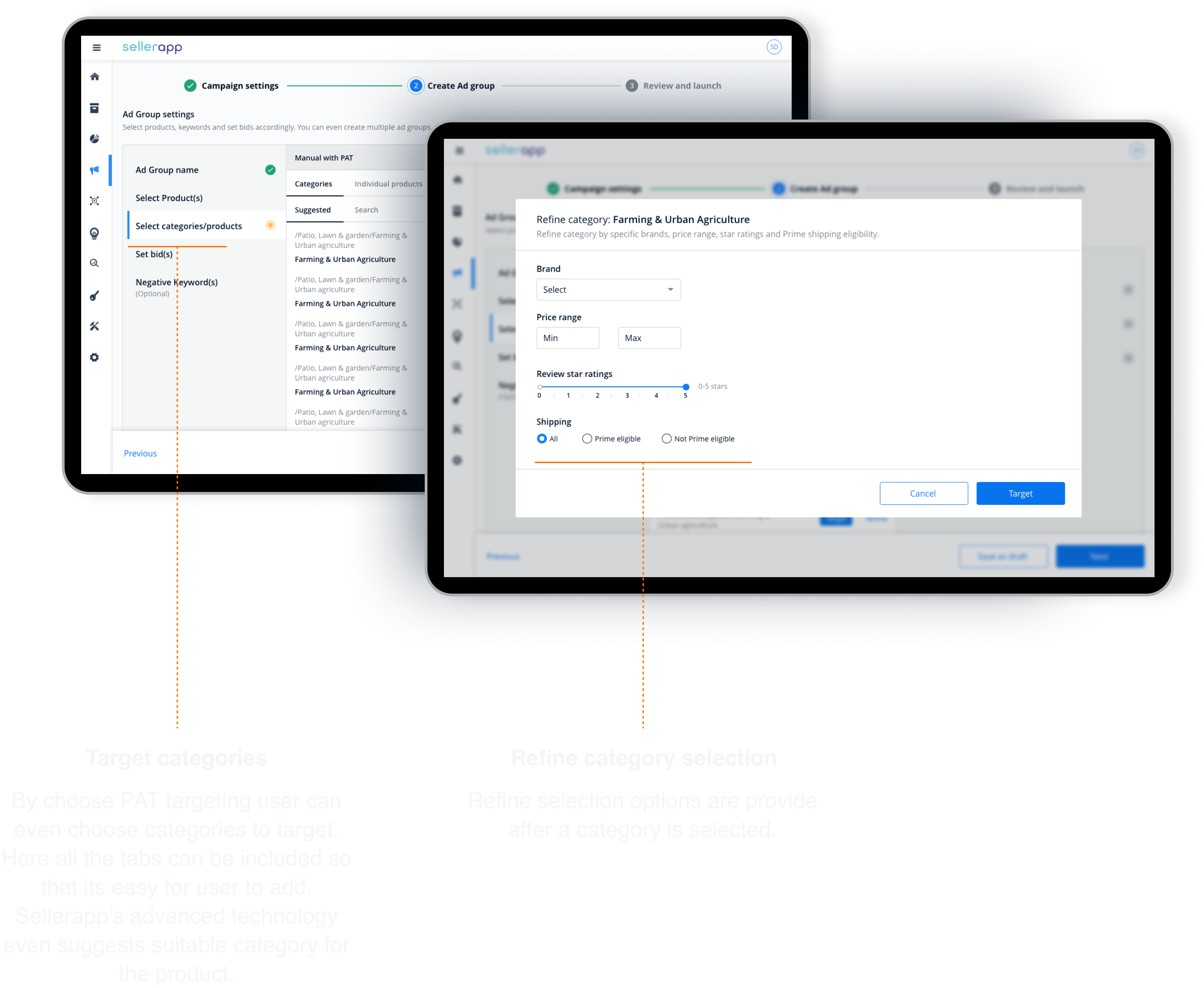 Target categories configuration in campaign wizard.