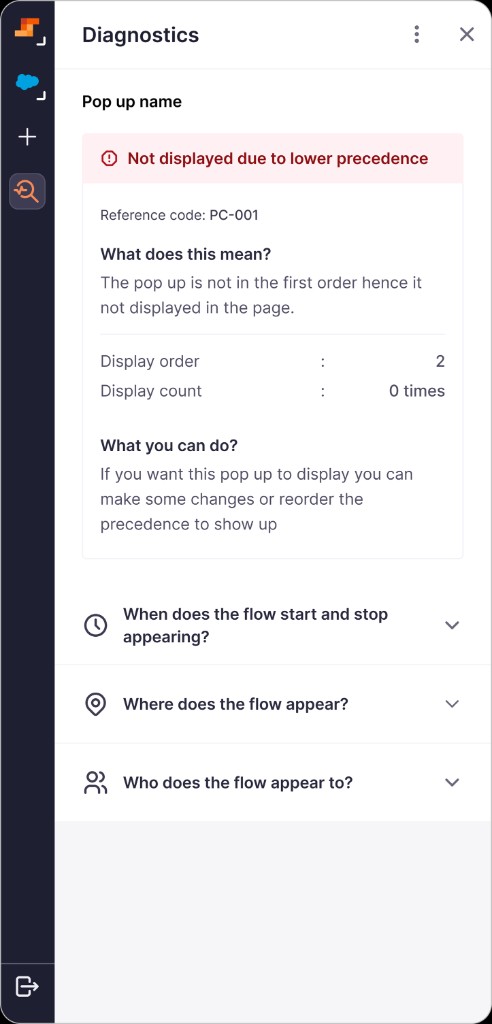 Pop-up diagnostics explaining precedence conflict with reference code and suggested fixes.